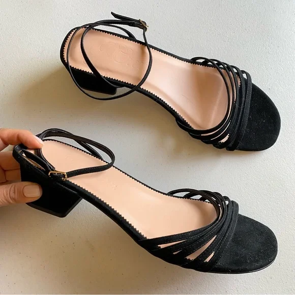 Crew Shoes J Crew Size Black Suede Leather Strappy Ankle